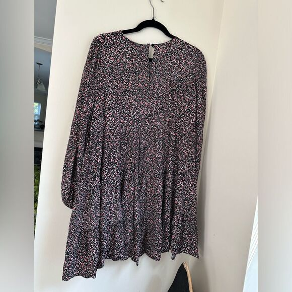 Zara black w/ pink florals flowy long sleeve puff sleeve mini dress bubble style - Picture 7 of 8